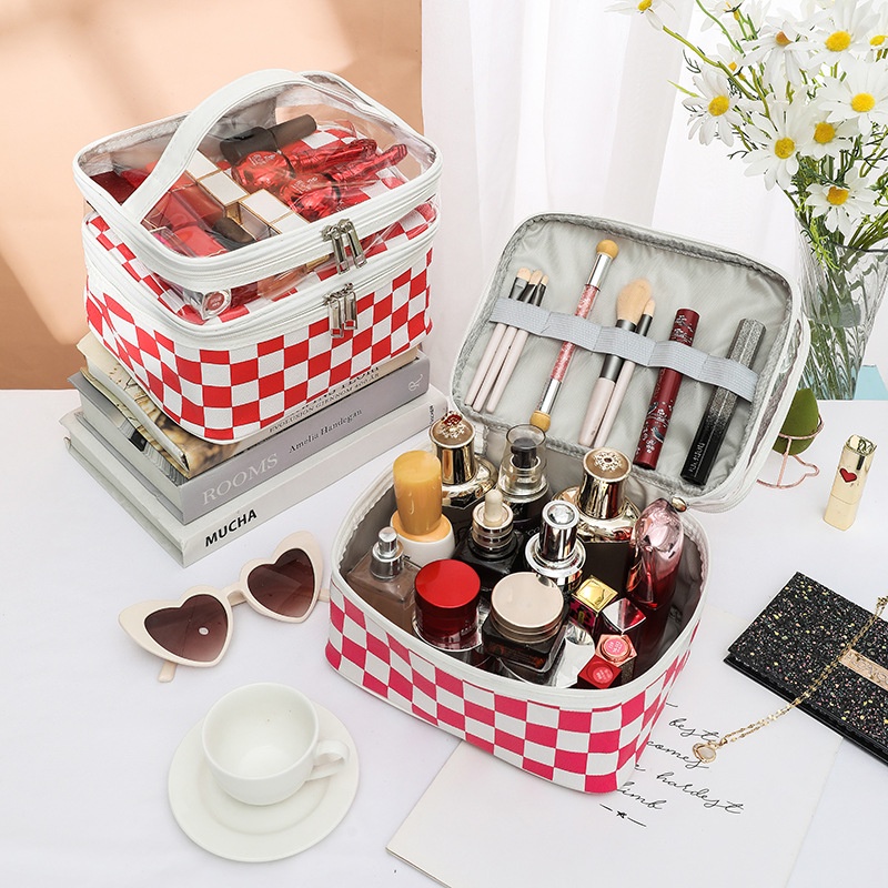 Pu Túi Đựng Mỹ Phẩm Hai Lớp Trong Suốt Tiện Lợi