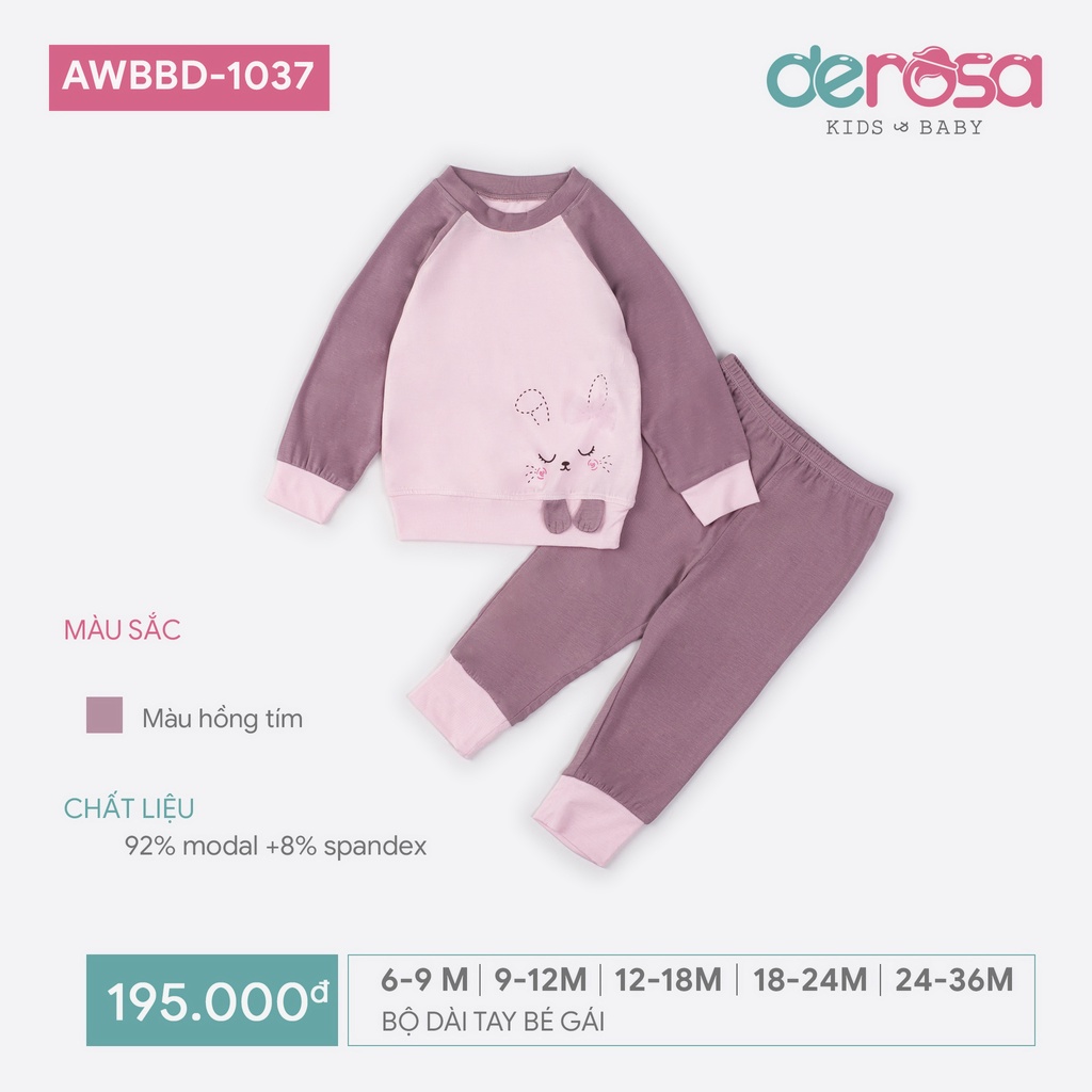 Bộ quần áo thu đông dễ thương dài tay bé gái DEROSA KIDS cho bé 6-36 tháng AWBBD1037B AWBBD1111B