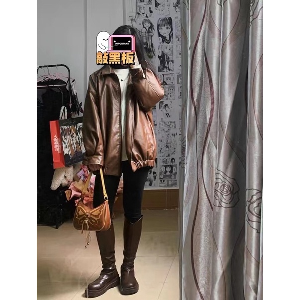 Áo khoác da trơn dáng bomber unisex