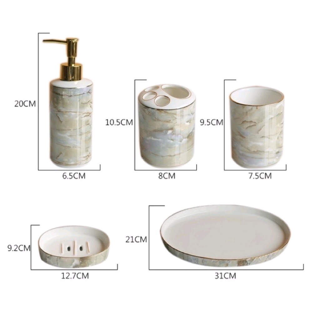 COMBO BỘ ĐỂ NHÀ TẮM MÀU TRẮNG XÁM VIỀN VÀNG