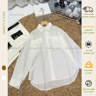 Áo sơ mi đũi nữ Gamyy áo sơ mi trơn túi ngực phong cách hàn quốc