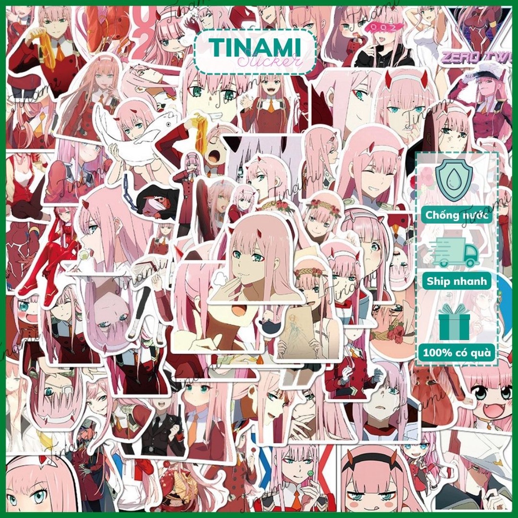 50 Sticker anime manga DARLING in the FRANXX Zero Two hình dán chống nước trang trí, decor, làm quà tặng fan hâm mộ