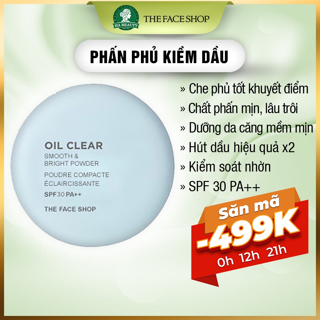 Phấn phủ kiềm dầu siêu mịn cho da hỗn hợp da dầu trang điểm The Face Shop Oil Clear Smooth & Bright Powder 9g