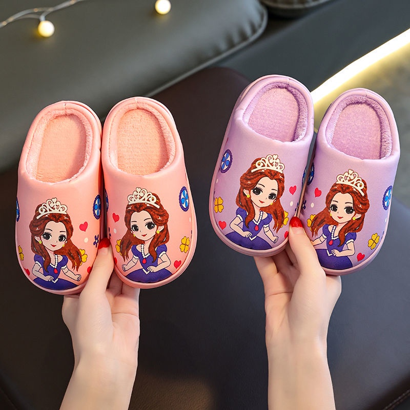 Dép bông AMILA đi trong nhà bằng da PU chống nước chống trượt thời trang thu đông dành cho trẻ em