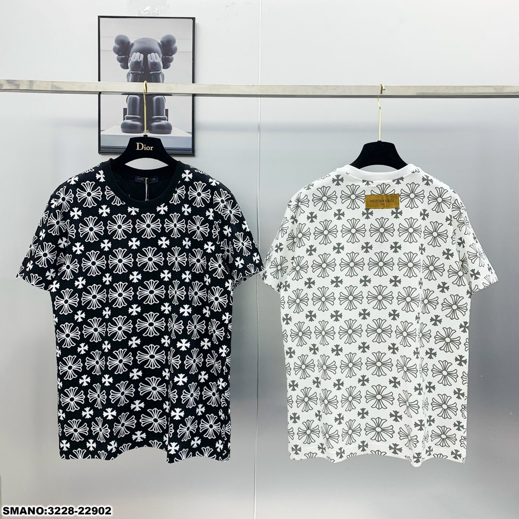 Áo Phông Nam Họa Tiết Hoa Vải Cotton Mát Mịn - Áo Thun Nam LV In Họa Tiết Cao Cấp