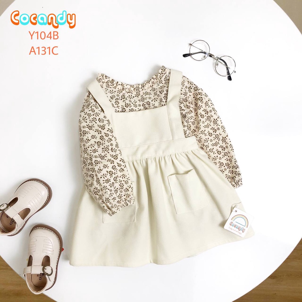 Set đồ cho bé -Áo hoa nhí NÂU và váy yếm nhung be cho bé của COCANDY mã A131C,AB106201,Y104B