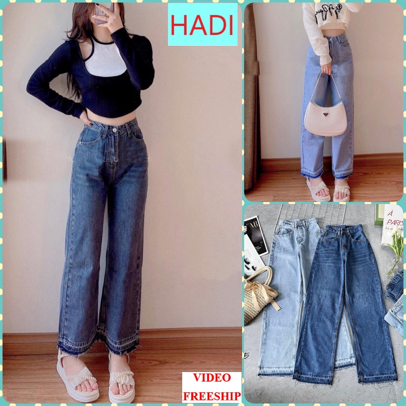 [ORDM3595.3596] QUẦN JEANS NỮ ỐNG RỘNG LAI TUA MÀU GẤU XANH NHẠT XANH ĐẬM CỰC HOT HIT THỜI TRANG HADI.VN