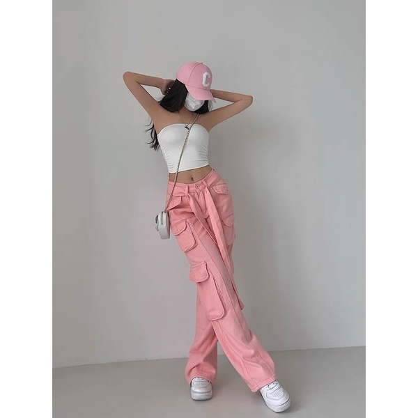 ✅Set croptop và jogger túi hộp hồng