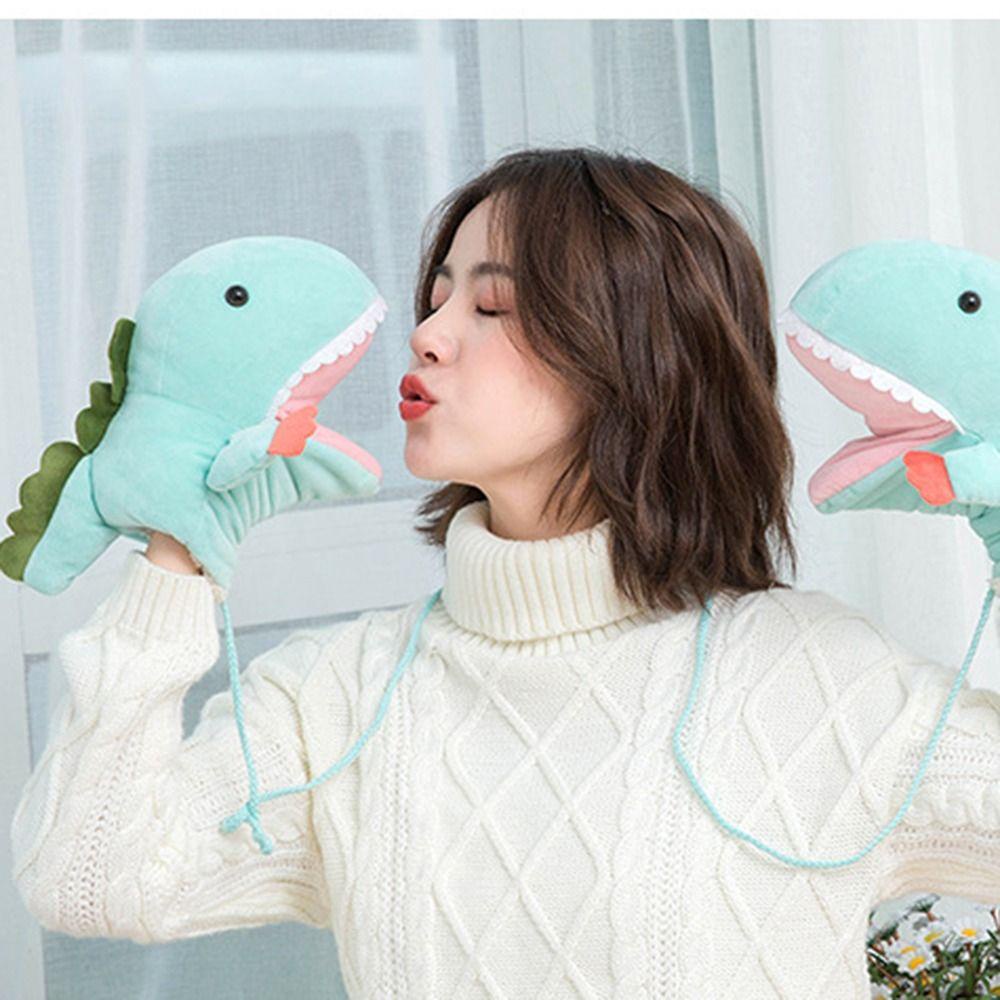 Đôi găng tay con rối MMULCK có dây đeo cổ thiết kế khủng long/ chuột hamster hoạt hình nhồi bông mềm mại đáng yêu cho bé
