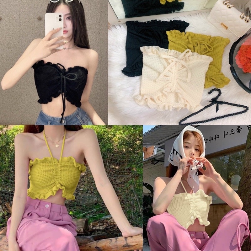 Áo ống xốp tổ ong viền bèo