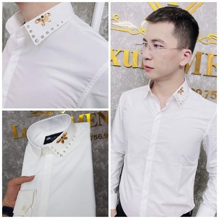 Sơ mi nam cổ thêu đá thủ công