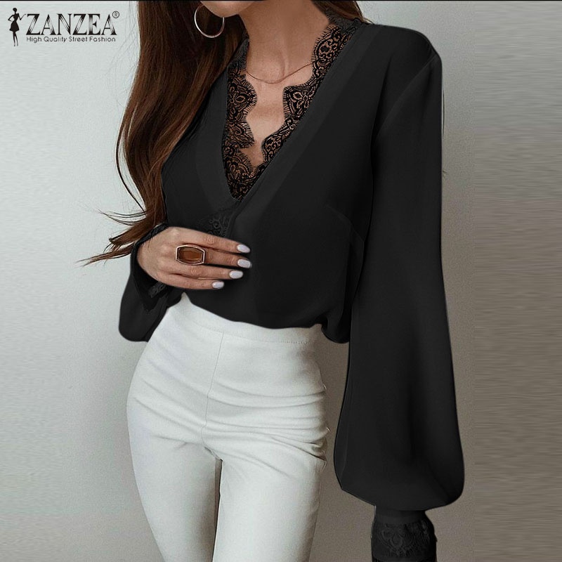 Áo nữ ZANZEA tay dài phồng cổ chữ V thời trang quyến rũ