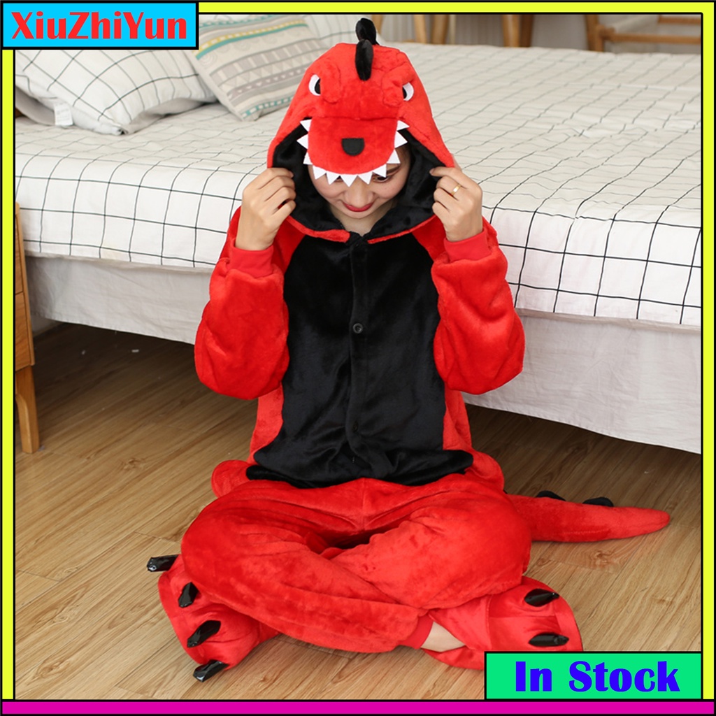 Bộ Đồ Ngủ Liền Thân Hóa Trang Khủng Long / Pikachu Vải Flannel Thời Trang Mùa Đông Cho Nam Và Nữ
