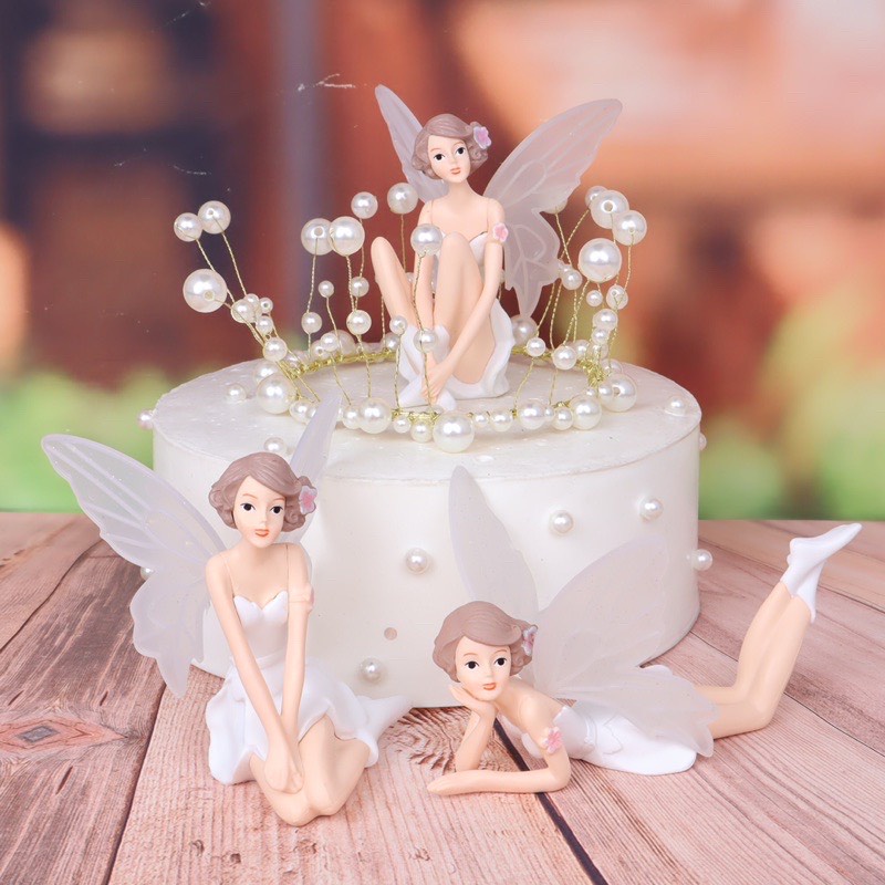 Set 3 Thiên thần, nàng tiên trang trí kệ tủ, giá sách, bánh kem, trang trí bàn học