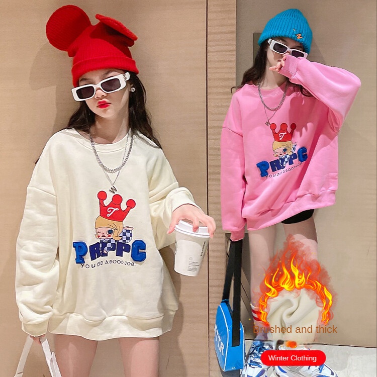 Áo Nỉ Lót Lông Cừu Dày Dặn Họa Tiết Hoạt Hình Dễ Thương Cho Bé Gái 5-6 Tuổi 6-7 Tuổi 7-8 Tuổi 8-9 Tuổi 9-10 Tuổi 10-11 Giày Thể Thao Thời Trang Cho Bé Từ 12-13 - 12-12 - 13 Tuổi 13-14 Tuổi