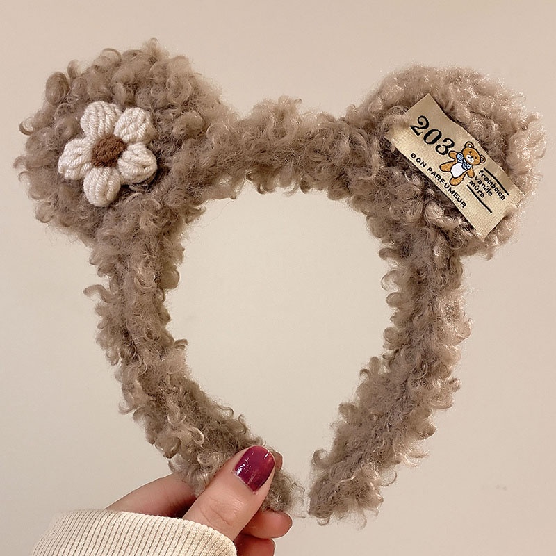 Băng Đô Cài Tóc Phủ Lông Chống Trượt Họa Tiết Hoạt Hình Thời Trang Thu Đông Cho Nữ