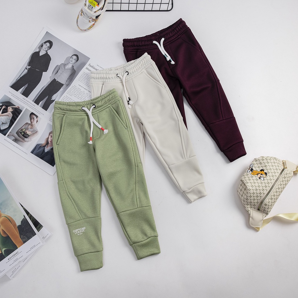 Quần jogger nỉ bé trai Cuppy Cake chất nỉ thể thao co giãn size 12-32kg