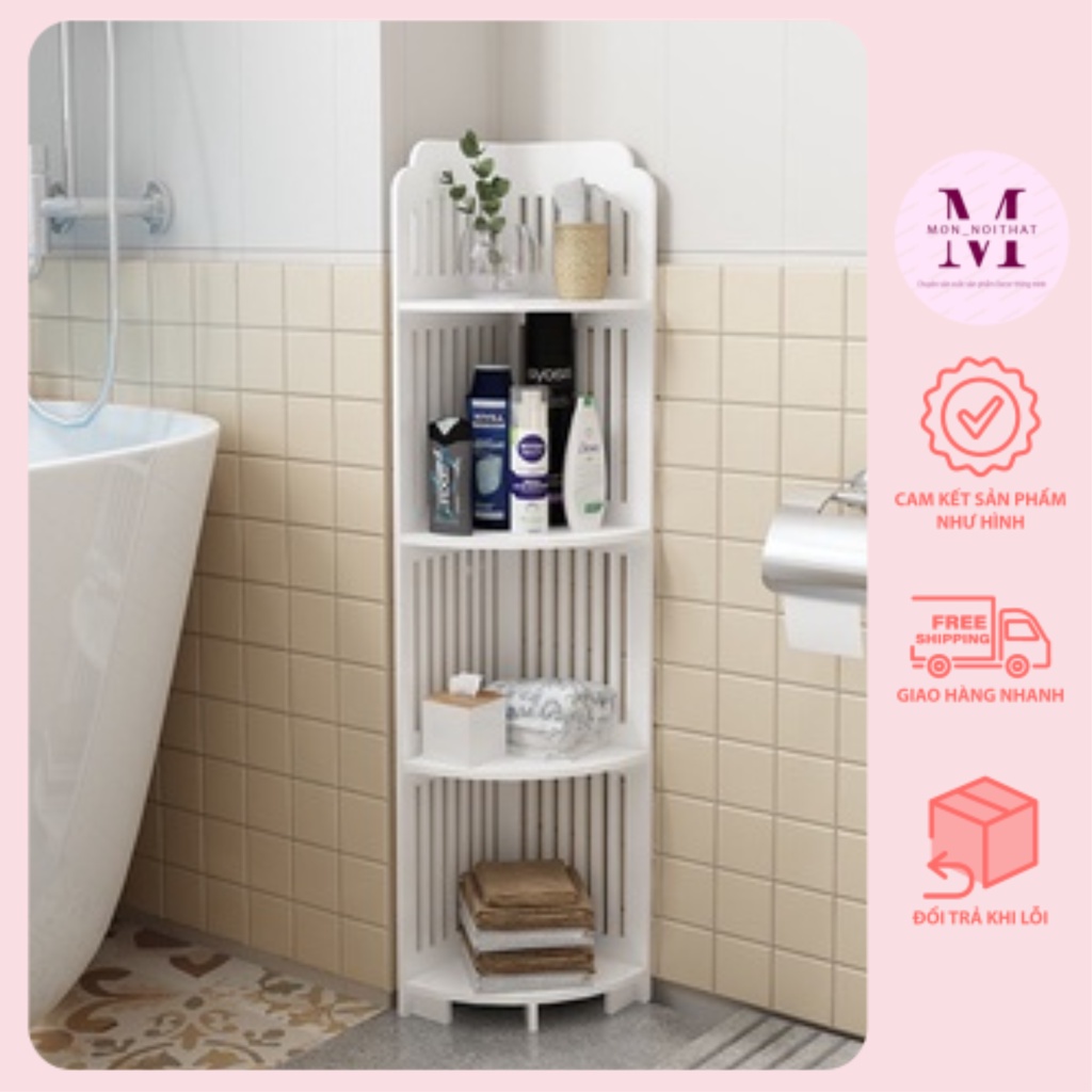 Kệ góc nhà tắm đa năng chất liệu gỗ nhựa Pitech màu trắng chống nước  mối mọt tuyệt đối - Mon nội thất