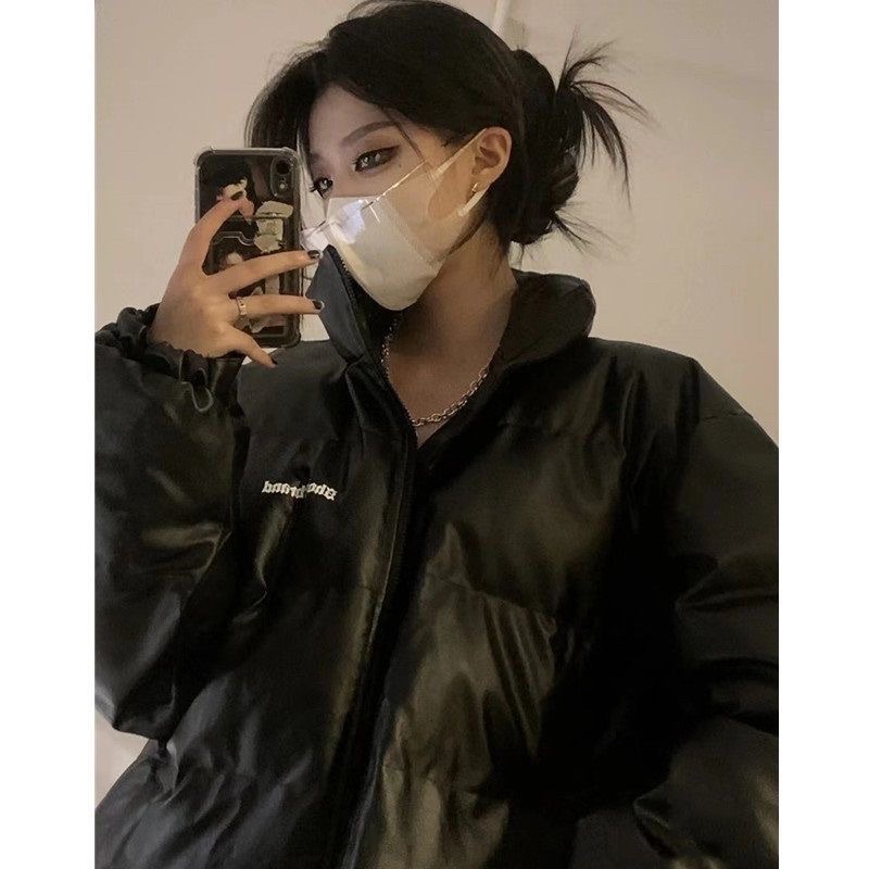 Áo khoác phao da ,Áo phao béo mùa đông dáng rộng chất da pu hoạ tiết chữ in thời trang nam nữ-Áo khoác phao nữ | BigBuy360 - bigbuy360.vn