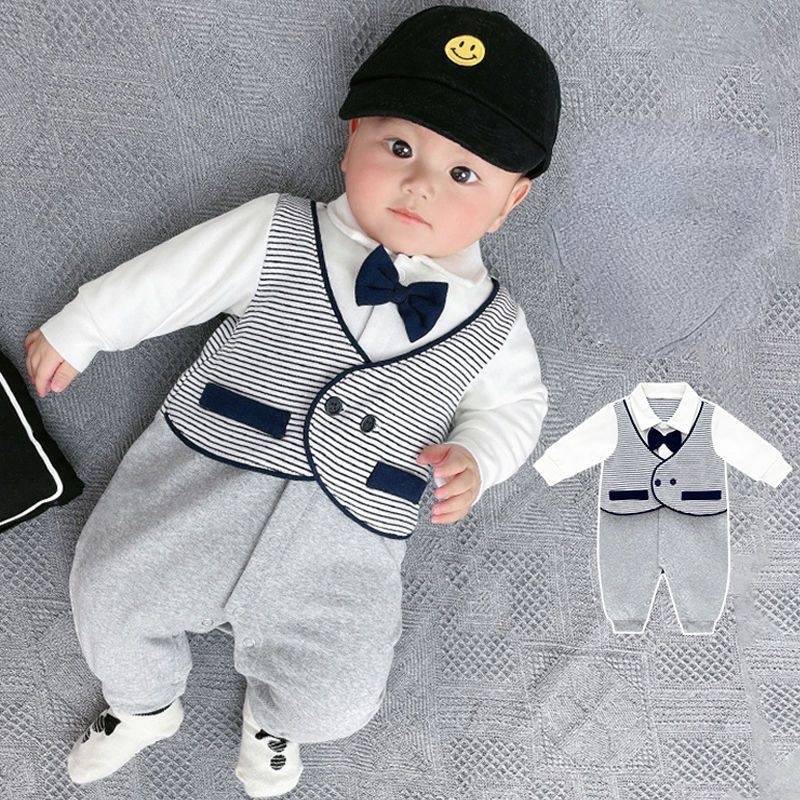 Áo Liền Quần Cotton Tay Dài Phong Cách Anh Quốc Thời Trang Xuân Thu Mới Cho Bé Trai 0-24 Tháng Tuổi