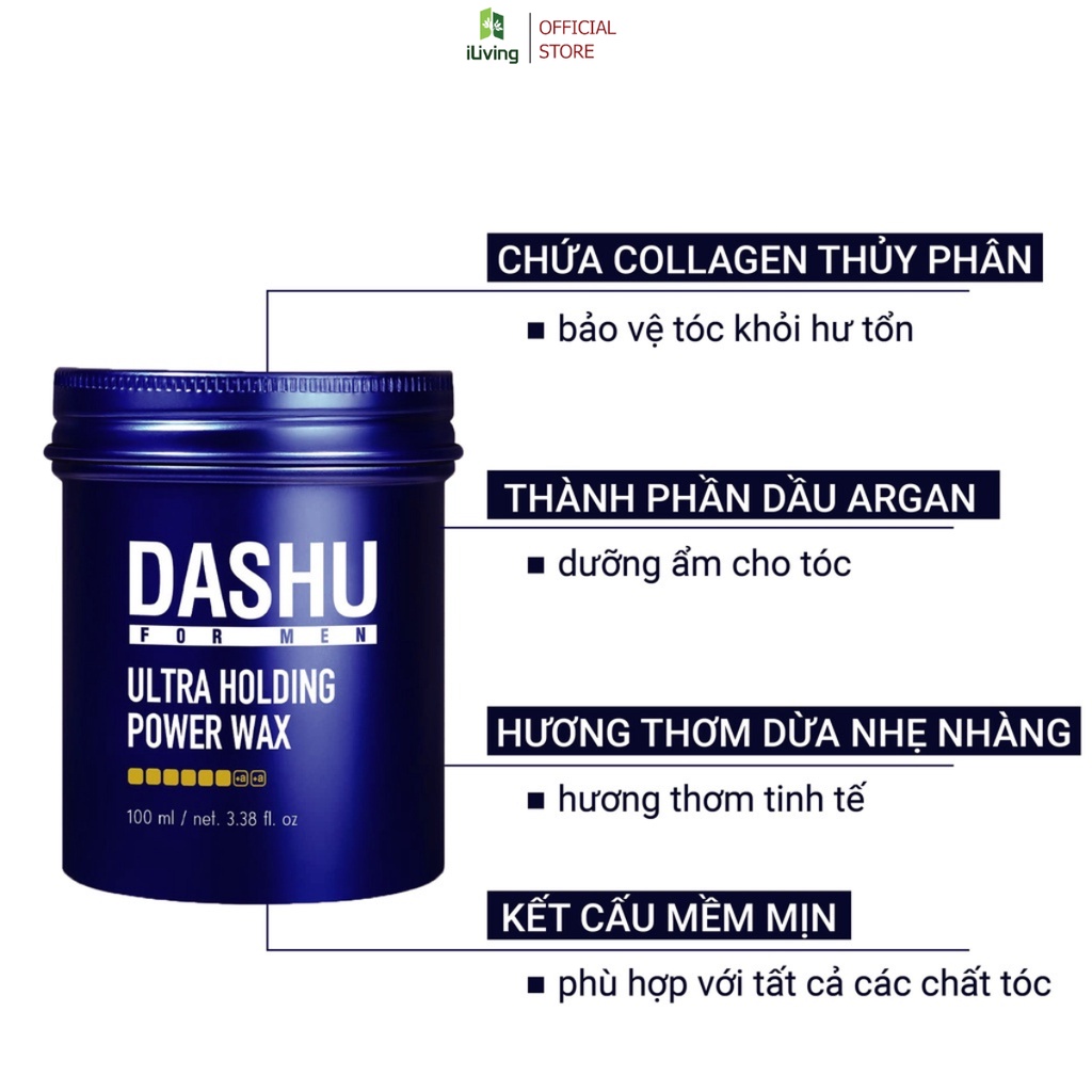 Sáp vuốt tóc Dashu For Men Premium Ultra Holding Power (Màu xanh) 100ml ILIVING-DASSVTMX100