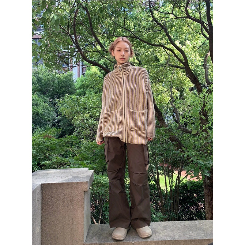 Áo Khoác Cardigan Dài Tay Có Khóa Kéo Phong Cách Retro Mỹ Hàng Mới 2022