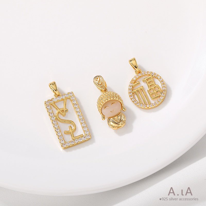 █A.ιA゜14K Vàng●1 Vật Dụng°Mặt Dây Chuyền Hình Vỏ Sò / Tròn Mạ Vàng 18k Đính Đá Zircon Dễ Thương diy
