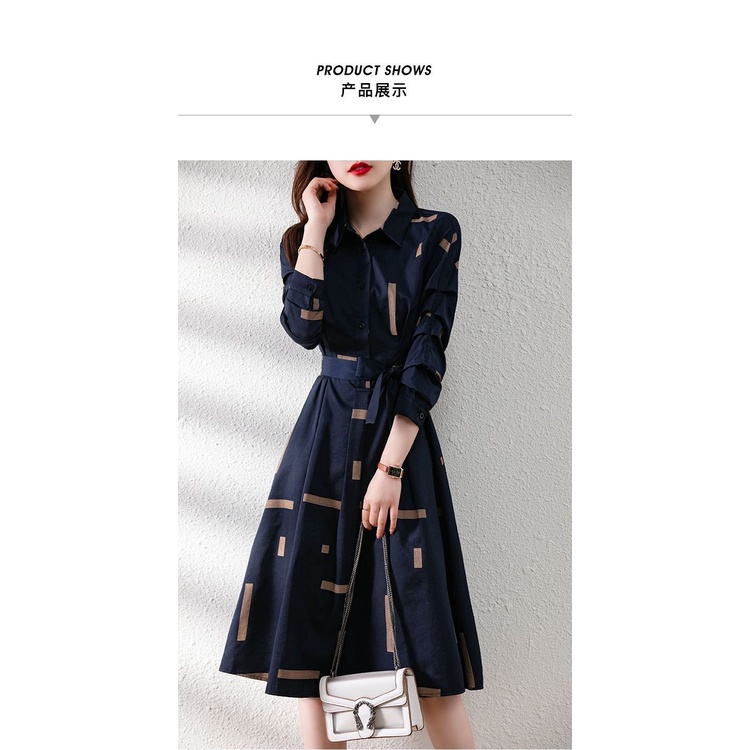 Đầm Sơ Mi Dài Qua Gối Ôm Eo Màu Sắc Tương Phản Thời Trang Xuân Thu 2023