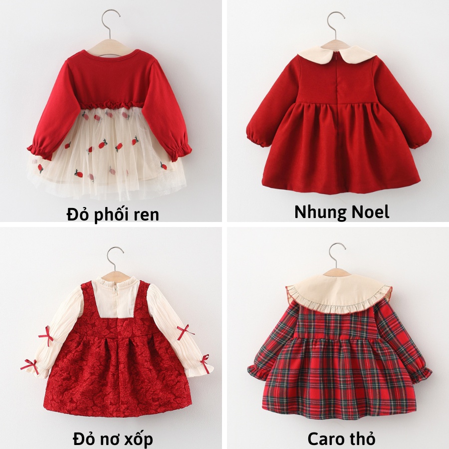 Váy đỏ thu đông mặc Noel và Tết cực xinh cho bé từ 7 đến 16kg