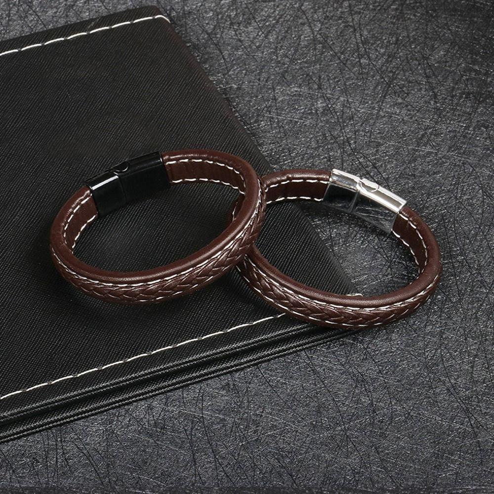 Vòng Tay Da PU Phối Thép Không Gỉ In Chữ Back2Lilife