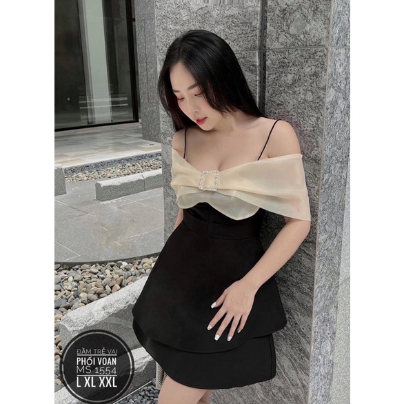 Bigsize Đầm dây trễ vai phối voan 55-95kg