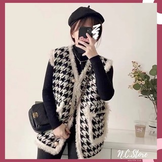 Áo khoác gile dạ viền tua rua