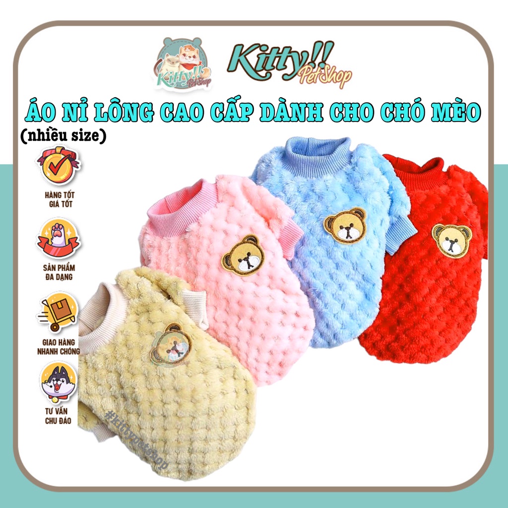 Áo nỉ lông ấm cao cấp, chất liều dày dặn có tay dành cho chó mèo - Quần áo thú cưng giá rẻ, nhiều màu Kitty Pet Shop BMT