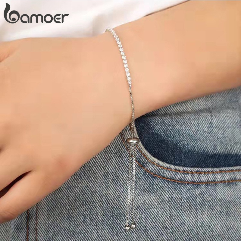 Vòng tay Bamoer đính đá zircon lấp lánh có thể điều chỉnh cho nữ