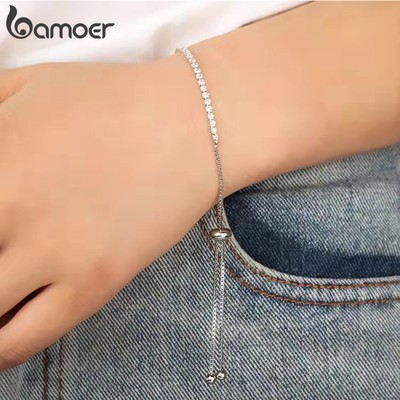 Vòng tay Bamoer đính đá zircon lấp lánh có thể điều chỉnh cho nữ
