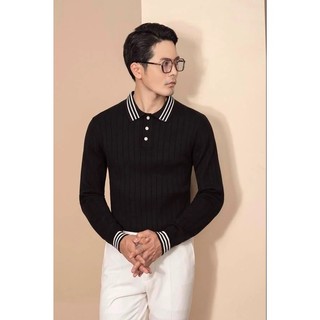 Áo len adam store đen sọc kẻ cổ al030d