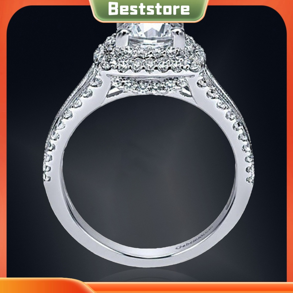 Nhẫn Đính Đá Kim Cương Giả Hai Lớp Không Phai Màu Trọng Lượng Nhẹ Cho Nữ