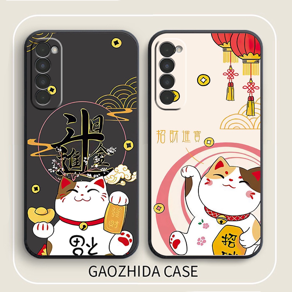 Ốp Lưng Cạnh Vuông, Bảo Vệ Cam. Oppo Reno4 /  Reno4 Pro / Reno 4 Mèo Thần Tài May MẮn