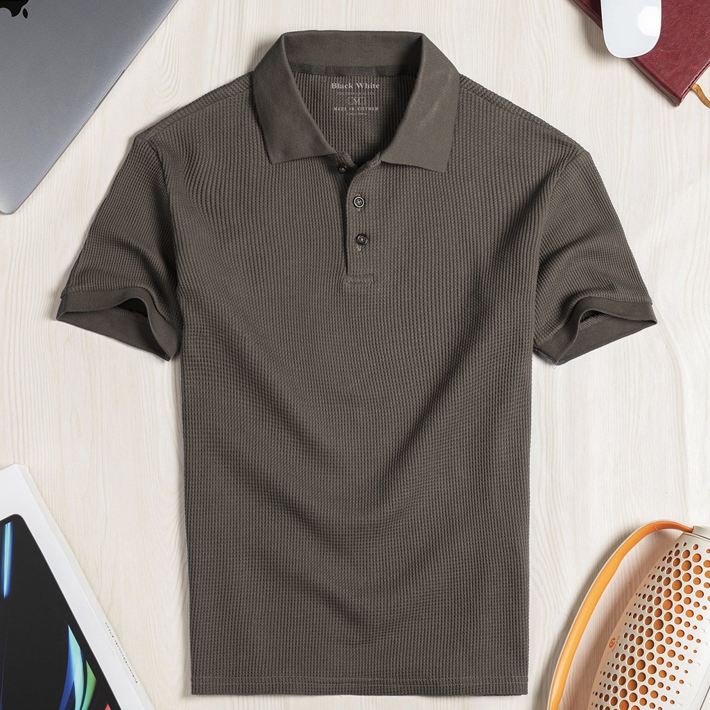 Áo thun POLO nam POLO HIVEN màu cỏ nhạt cổ bẻ chất liệu cotton&PE co giãn cao cấp chuẩn form - DeBlack