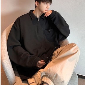 Áo polo Tay Dài Dáng Rộng Có Khóa Kéo Thời Trang Cho Nam