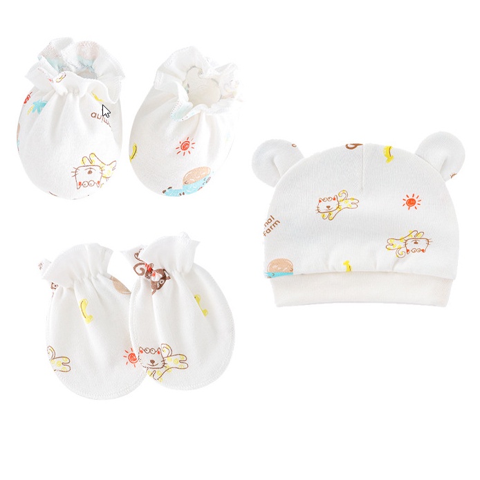 Set mũ bao tay bao chân sơ sinh cotton, set nón bao tay bao chân