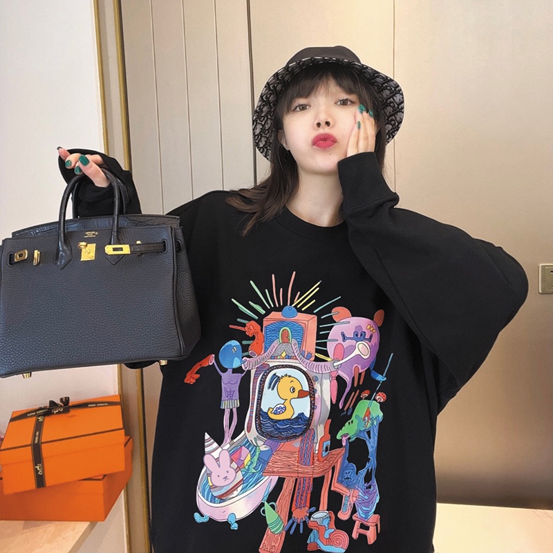 NRVP Áo Thun Nữ Dài Tay Dáng Rộng In Hình Phong Cách Hàn Quốc Mới