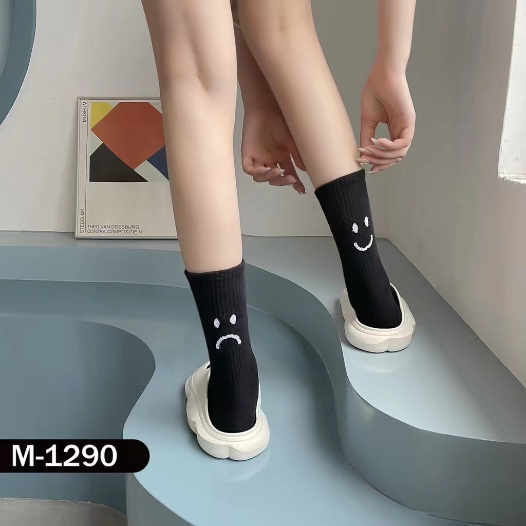 Y2K Đôi Vớ cotton Màu Trơn In Hình Mặt Cười Vui Nhộn Thời Trang Cho Nam Và Nữ
