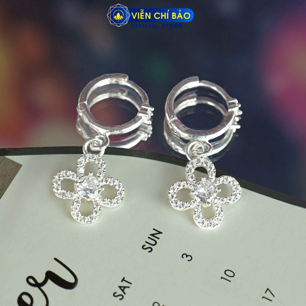 Khuyên tai bạc nữ hoa đính đá chất liệu bạc 925 thời trang phụ kiện trang sức Viễn Chí Bảo B400772