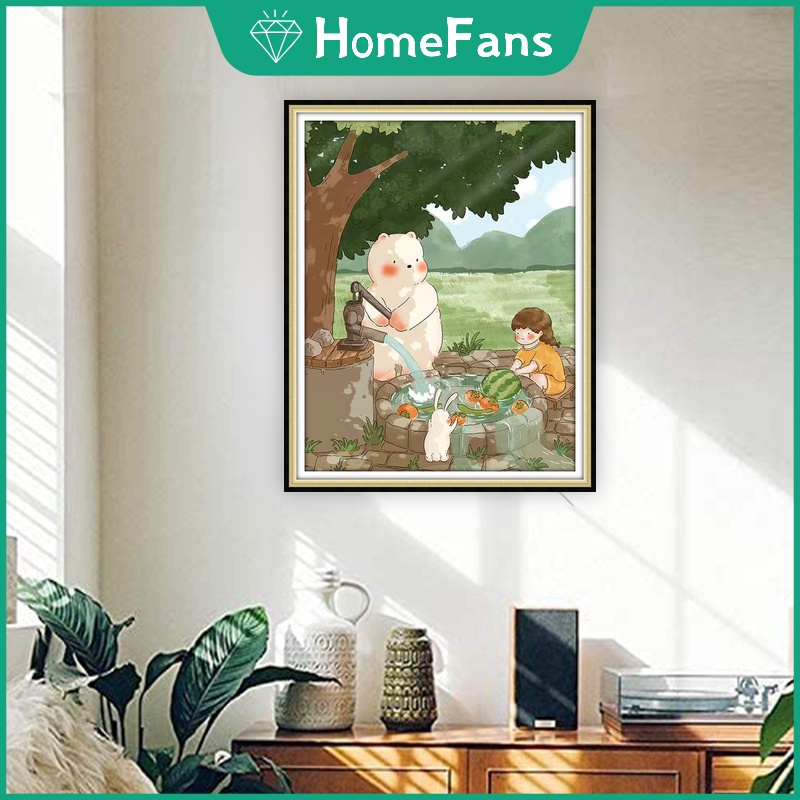 Bộ Tranh Đính Đá 5D Tự Làm 30x40cm / 40x50cm Hình Cô Gái Và Gấu Dễ Thương