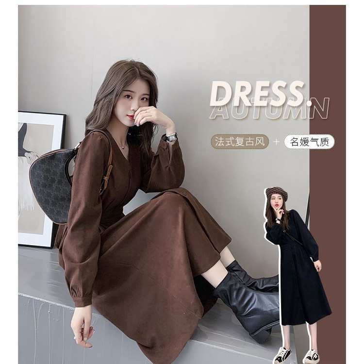 Đầm Dáng Dài Kiểu Đường Phố Pháp Thời Trang Thu Đông Cho Nữ