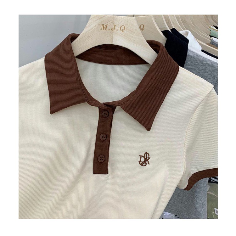 Áo Thun polo Nữ Ngắn Tay Thêu Hoa