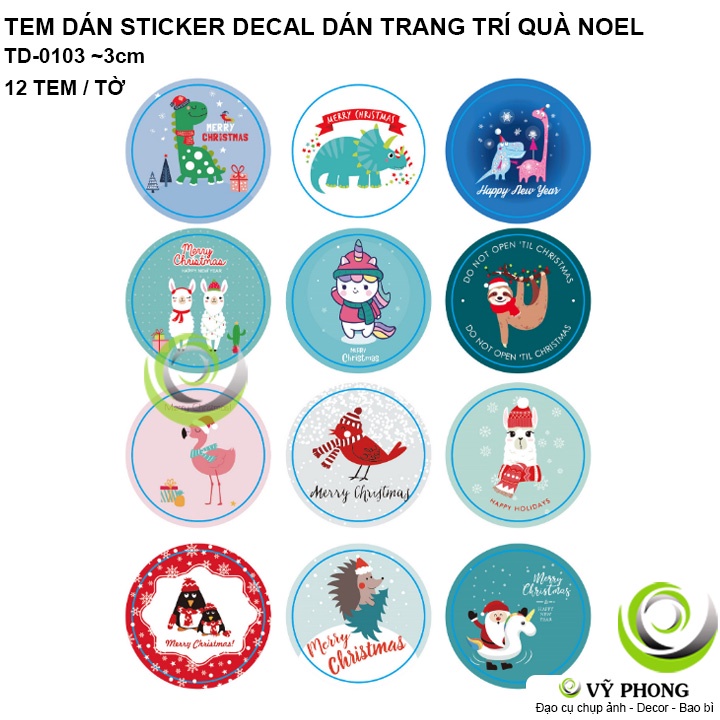 TEM DÁN STICKER DECAL DÁN IN HÌNH ÔNG GIÀ NOEL SANTA CLAUS TRANG TRÍ QUÀ NIÊM PHONG BAO BÌ HỘP GIÁNG SINH NOEL TD-0103