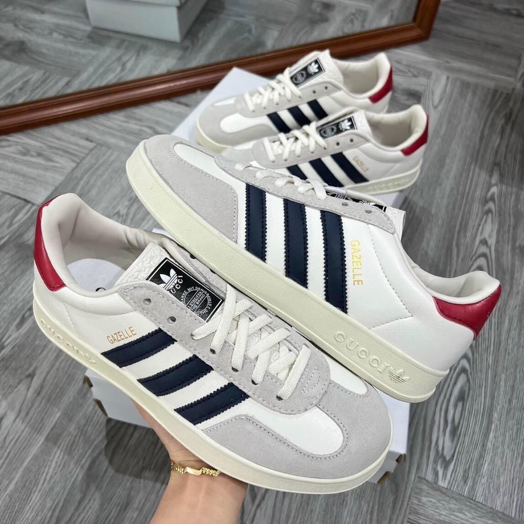 GIÀY THỂ THAO SNEAKER DAS & GUCCI ACE  DAS GUCCI TRẮNG XÁM VỆT ĐEN GÓT ĐỎ CAO CẤP ẢNH THẬT SHOP TỰ CHỤP