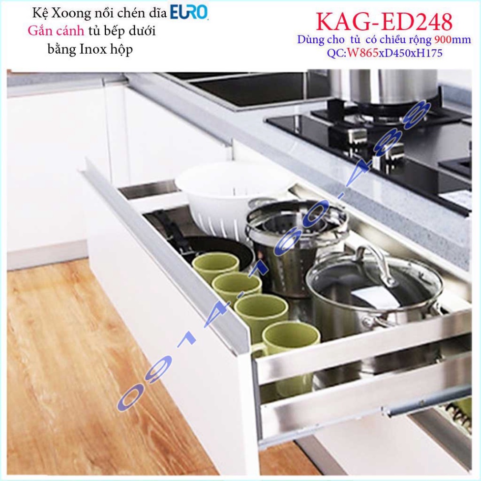 Kệ xoong nồi Euro KAG-ED248-90cm inox hộp, Kệ đựng chén bát-nồi xoong inox hộp âm tủ 90cm